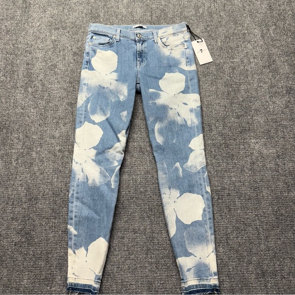 7 For All Mankind Jeans Women 28 Blue Vintage Bloom The Skinny Crop Unrolled NWT - Picture 1 of 13